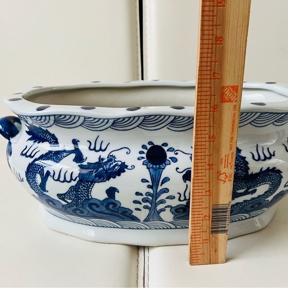 Blue And White Orchid Flower Ceramic Pot Vase Hand Made - Picture 2 of 12
